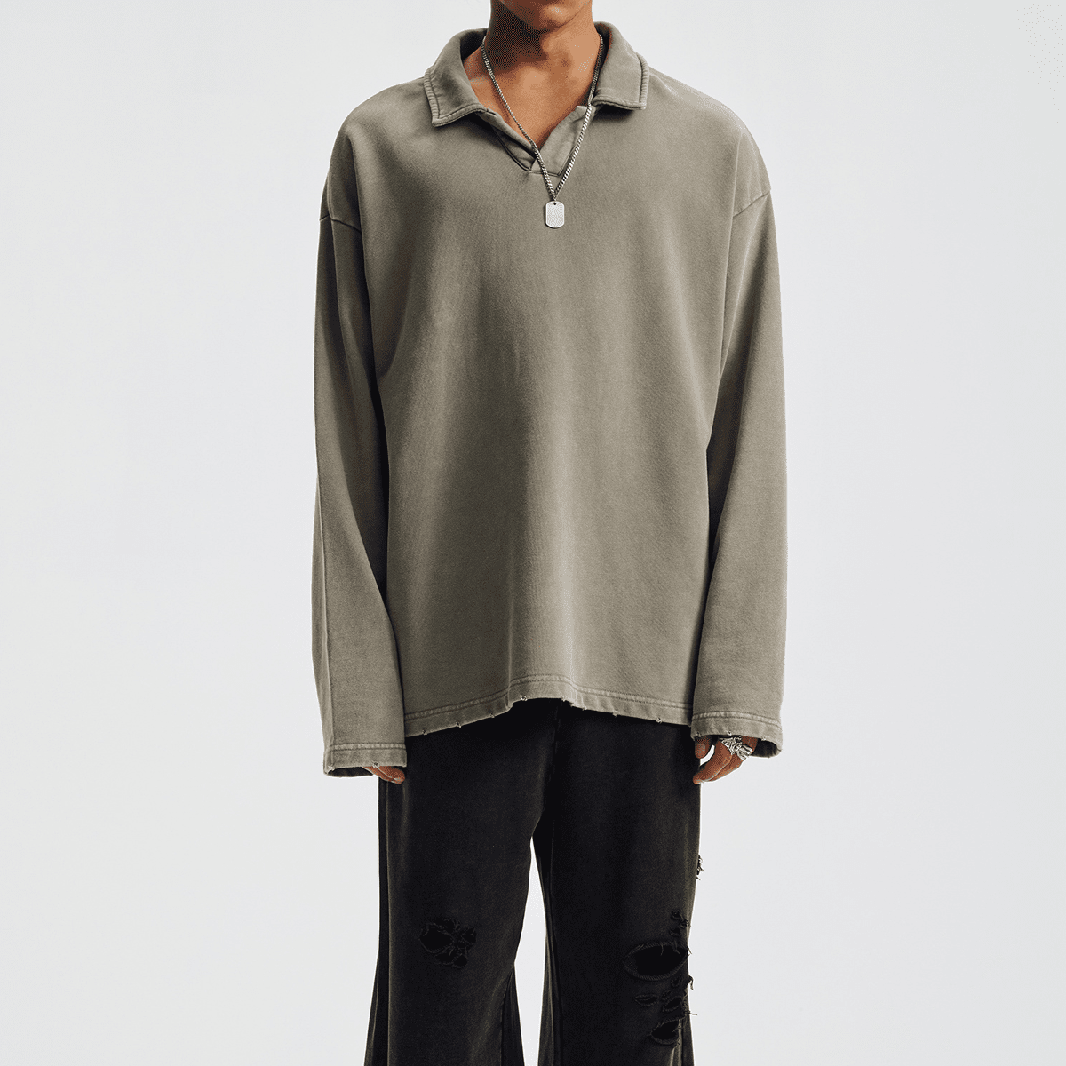 Acts9.2 Distressed French Terry Collared Shirt