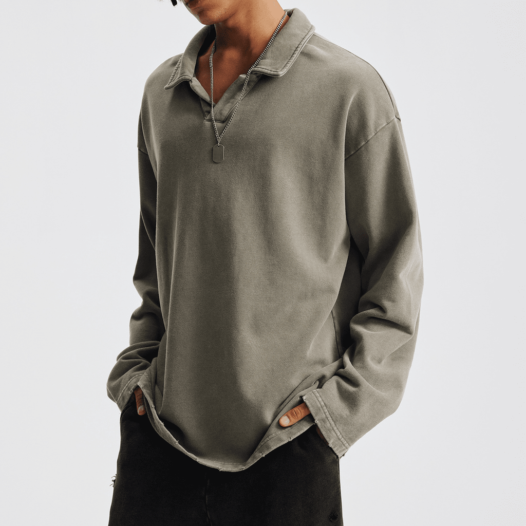 Acts9.2 Distressed French Terry Collared Shirt