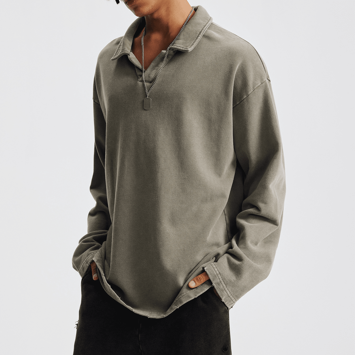 Acts9.2 Distressed French Terry Collared Shirt