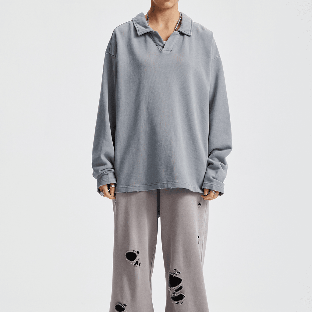 Acts9.2 Distressed French Terry Collared Shirt