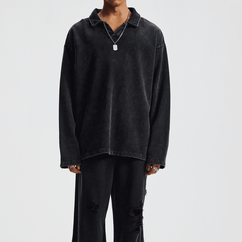 Acts9.2 Distressed French Terry Collared Shirt